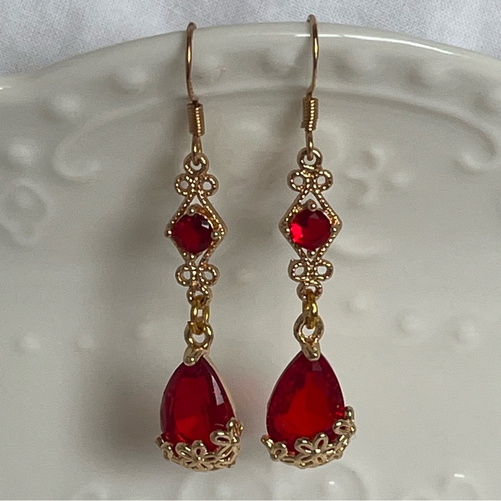 Red Gold Vintage Style Handmade Dangle Earrings